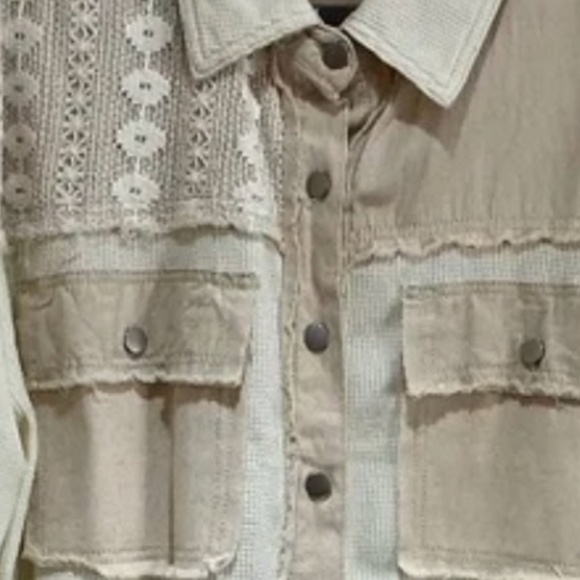New Pol Natural Crochet Mixed Fabric Lace Shacket Shirt Jacket Size Medium - Picture 7 of 7